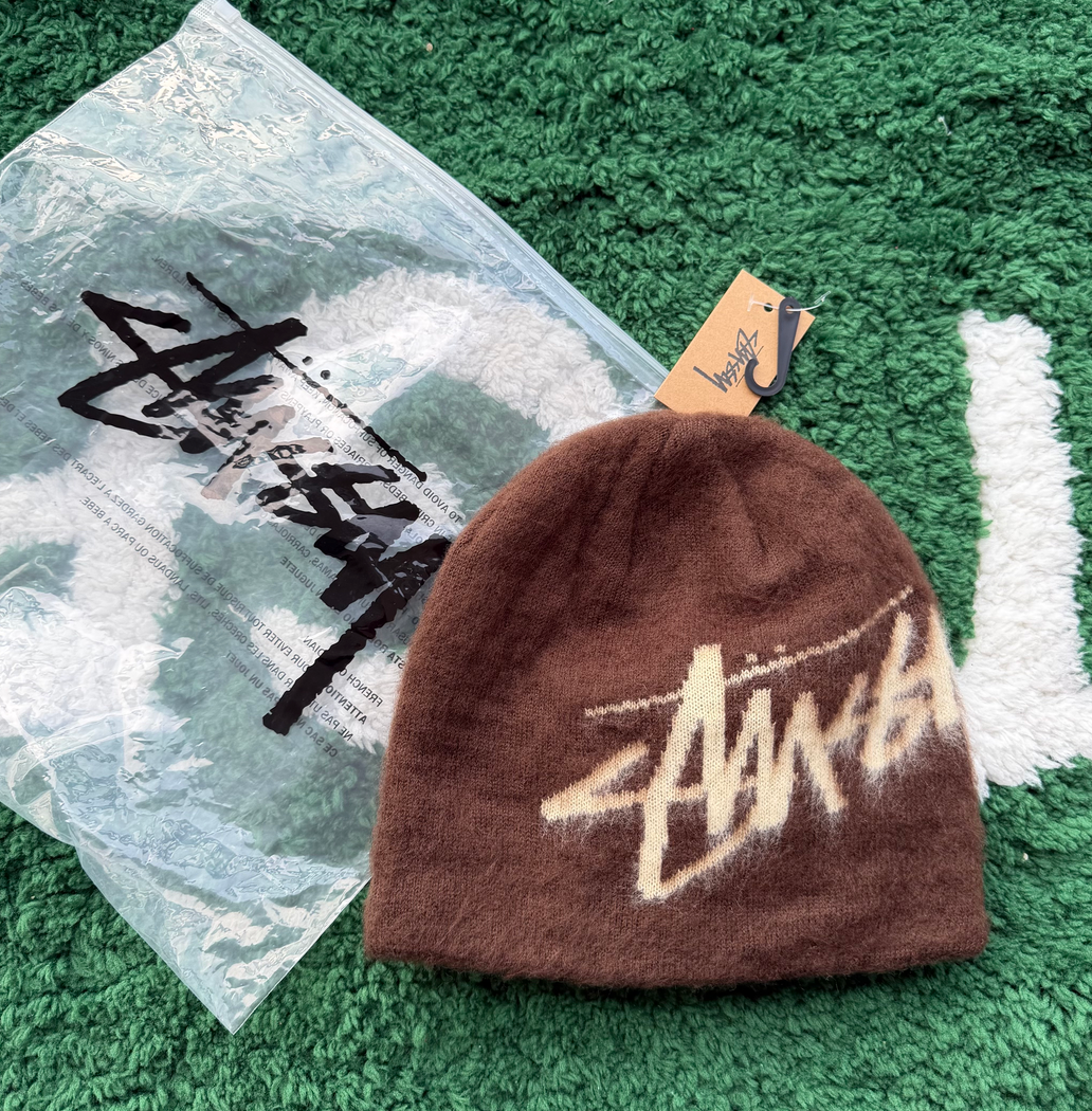 ST Fuzzy Knit Beanie Hat - Coffee