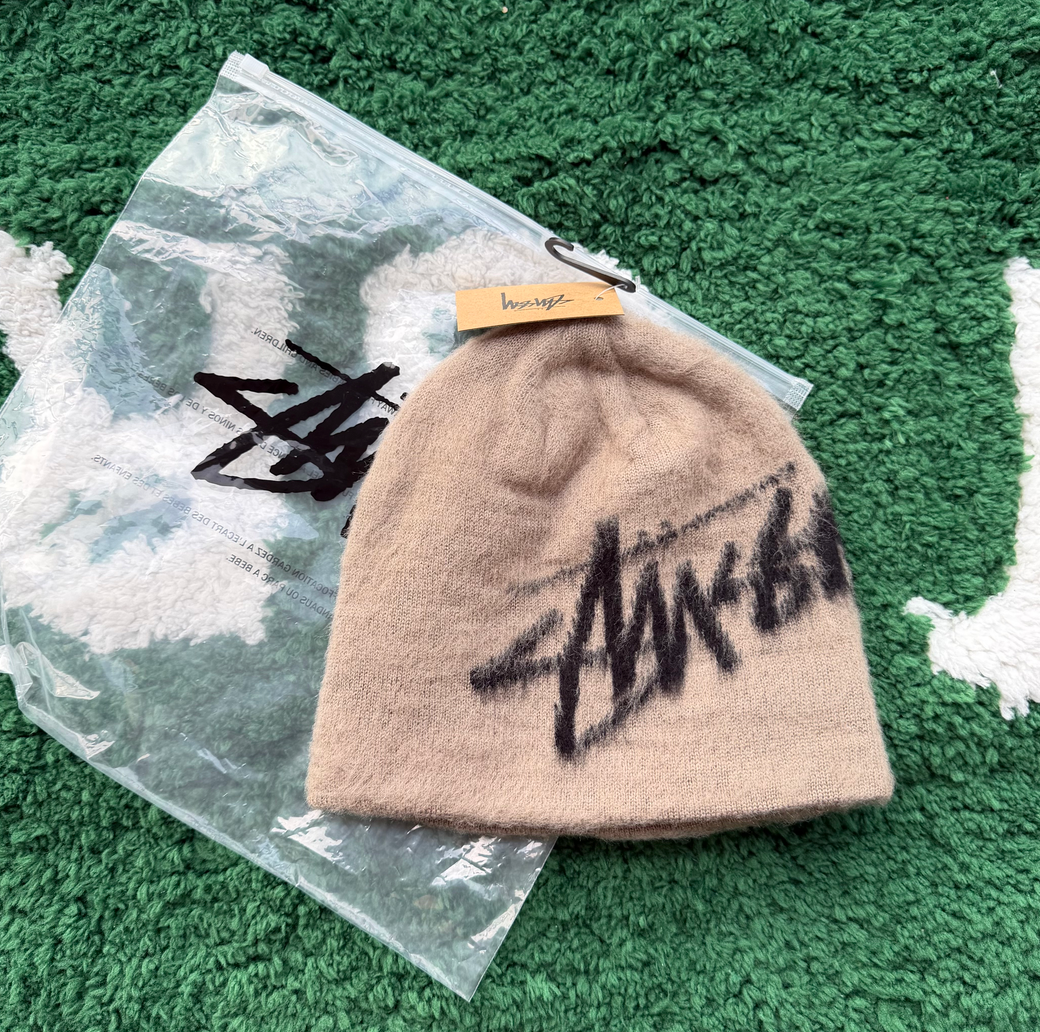 ST Fuzzy Knit Beanie Hat - Light Gray