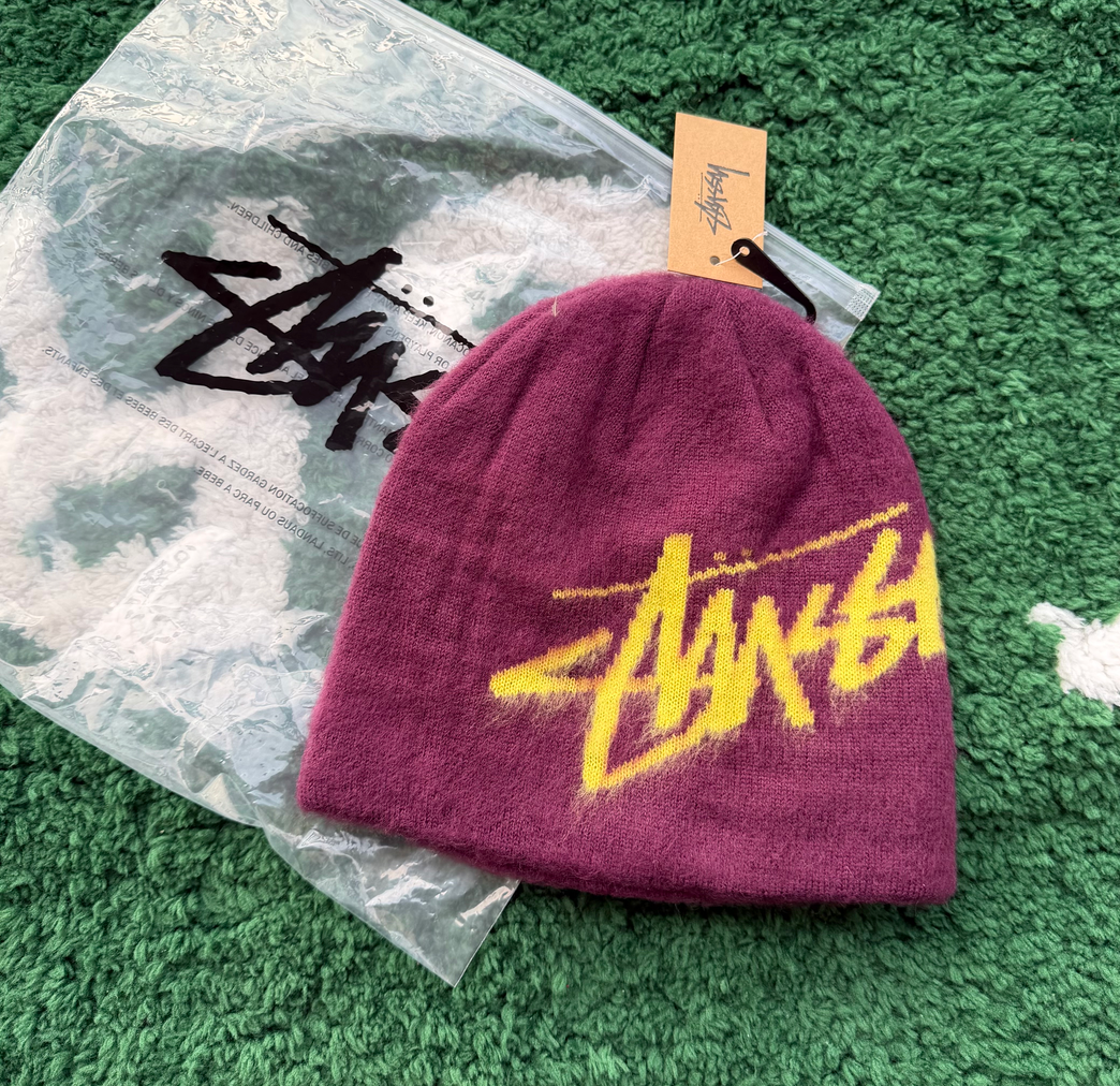 ST Fuzzy Knit Beanie Hat - Wine Red