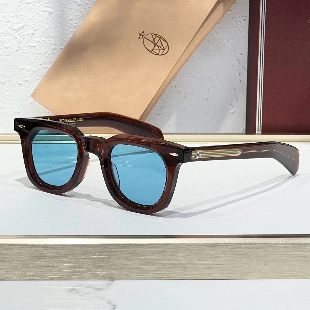 blue mirror with brown translucent frame