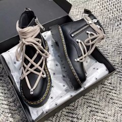In Stock: Rick Owens x Dr. Martens 1460 Pascal Platform 8-Eye Boots in Smooth Patent Leather, Nana Ouyang Style