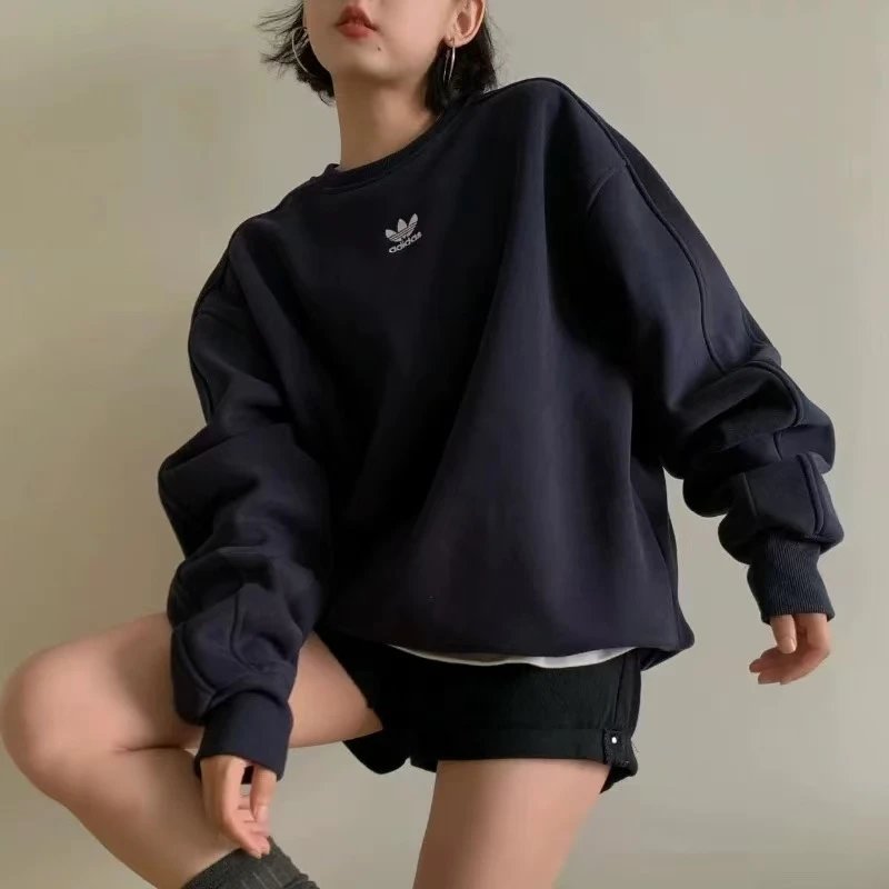 Adidas Originals Crewneck Sweatshirt Unisex 2025 Fall New Arrival Couple Casual Pullover Sweatshirt 6989 S-XL Embroidered Logo