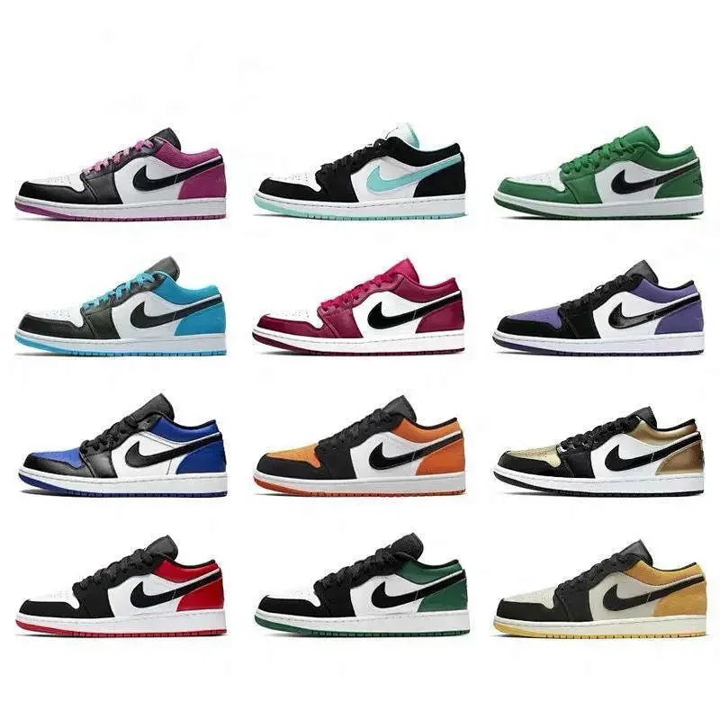 特价现货aj1低帮镭射紫罗兰花姑娘情人节篮球鞋真标二层AJ1黑紫脚黑黄趾扣碎北卡蓝芝加哥小闪电时尚男女鞋情侣休闲运动板鞋