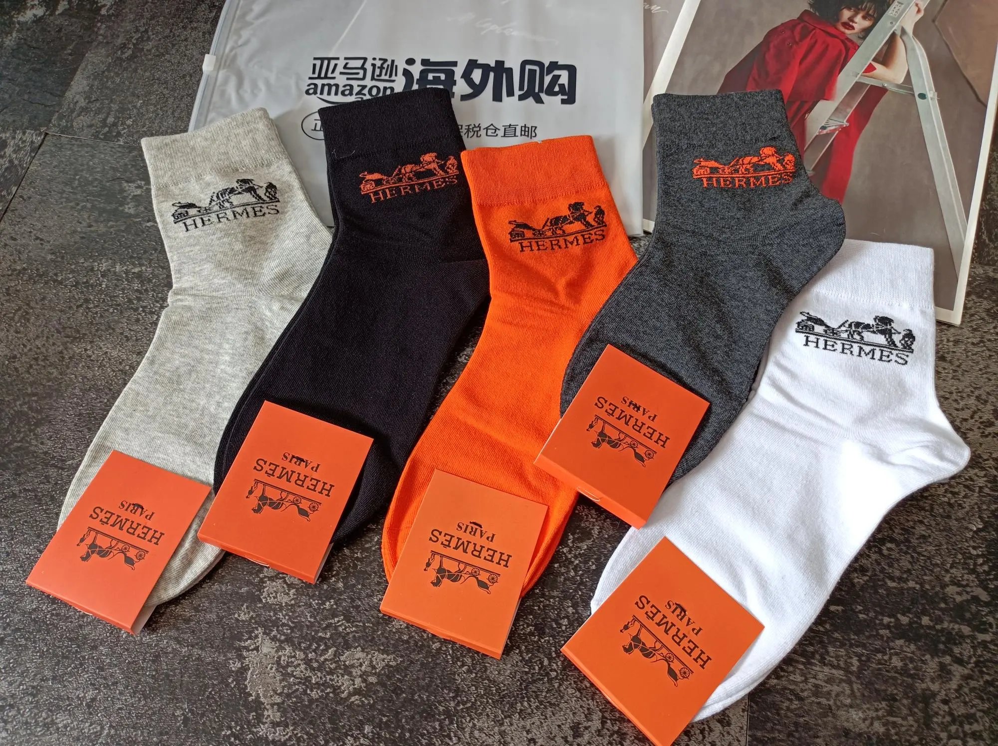 Trendy brand business socks, men's sports socks, teenagers' odor proof cotton socks, sweat absorbing and breathable running socks, anti slip and wear-resistant