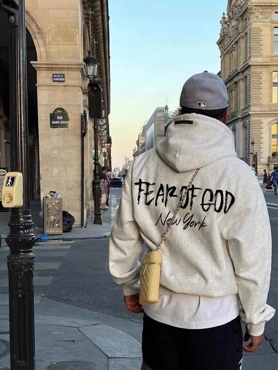 Item No. 120220 FEAR OF GOG / FOG rethreaded Essentials 23AW limited New York hand-painted print padded hooded sweatshirt