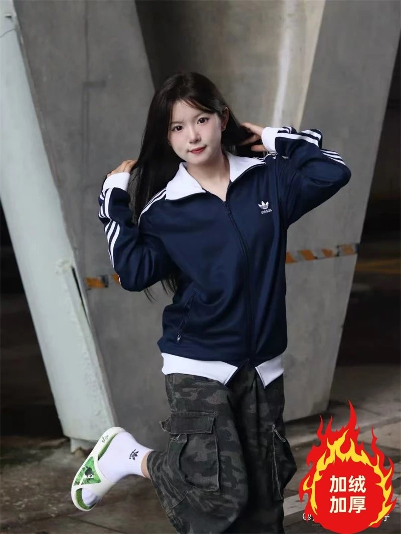 阿迪达斯三叶草外套2025秋冬新款情侣立领开衫运动加绒外套    0418加绒   S3XL 