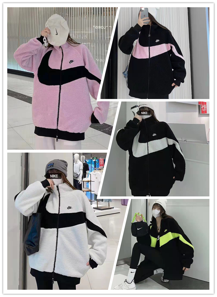耐克情侣外套2023冬季羊羔绒休闲毛绒夹克保暖双面穿外套男女  6546 S3XL