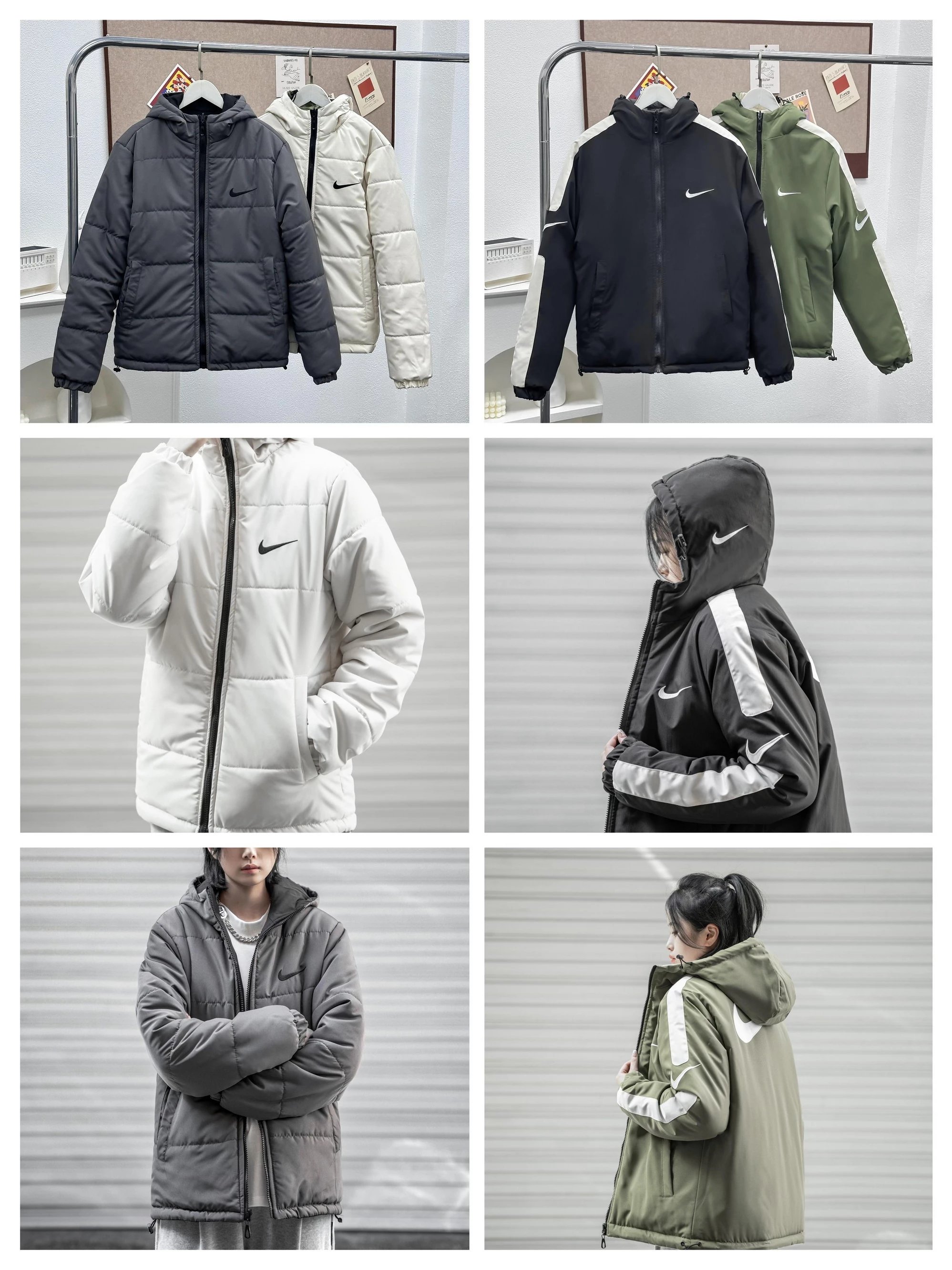 耐克双面穿棉衣棉服男女秋冬新款棉袄休闲保暖防风立领棉服运动夹克外套  NKK78  M3XL