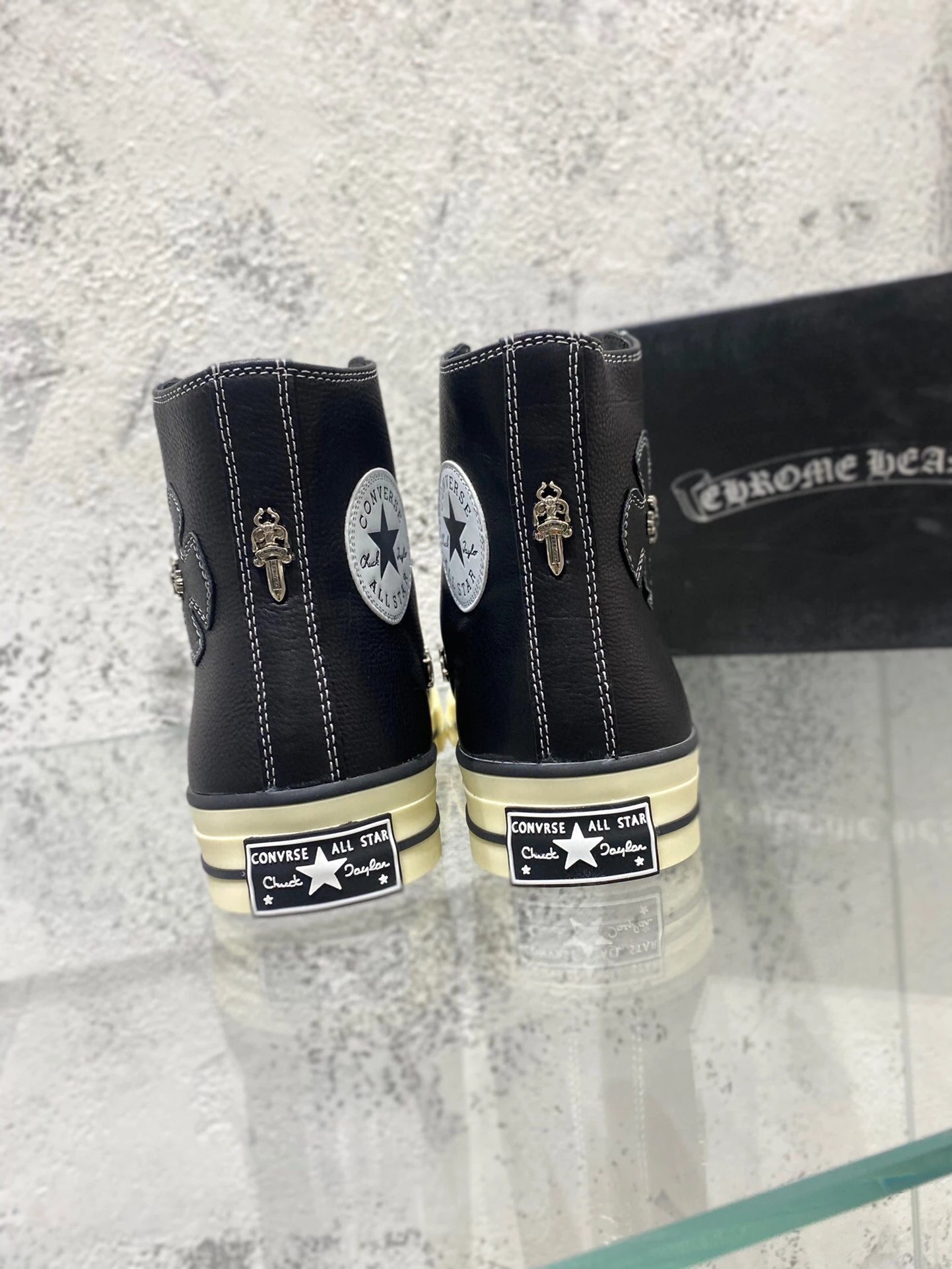 Chrome Hearts x Converse Chuck Taylor All Star High Black Leather Sneakers - 5