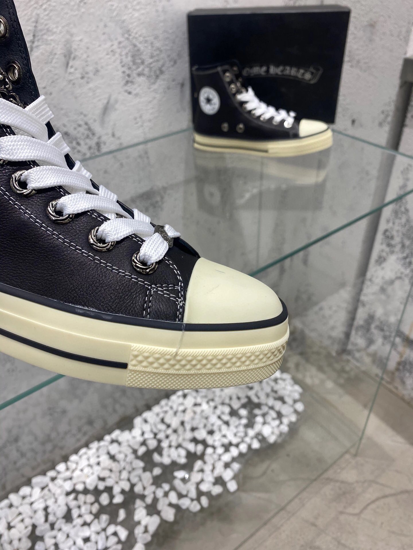 Chrome Hearts x Converse Chuck Taylor All Star High Black Leather Sneakers - 8