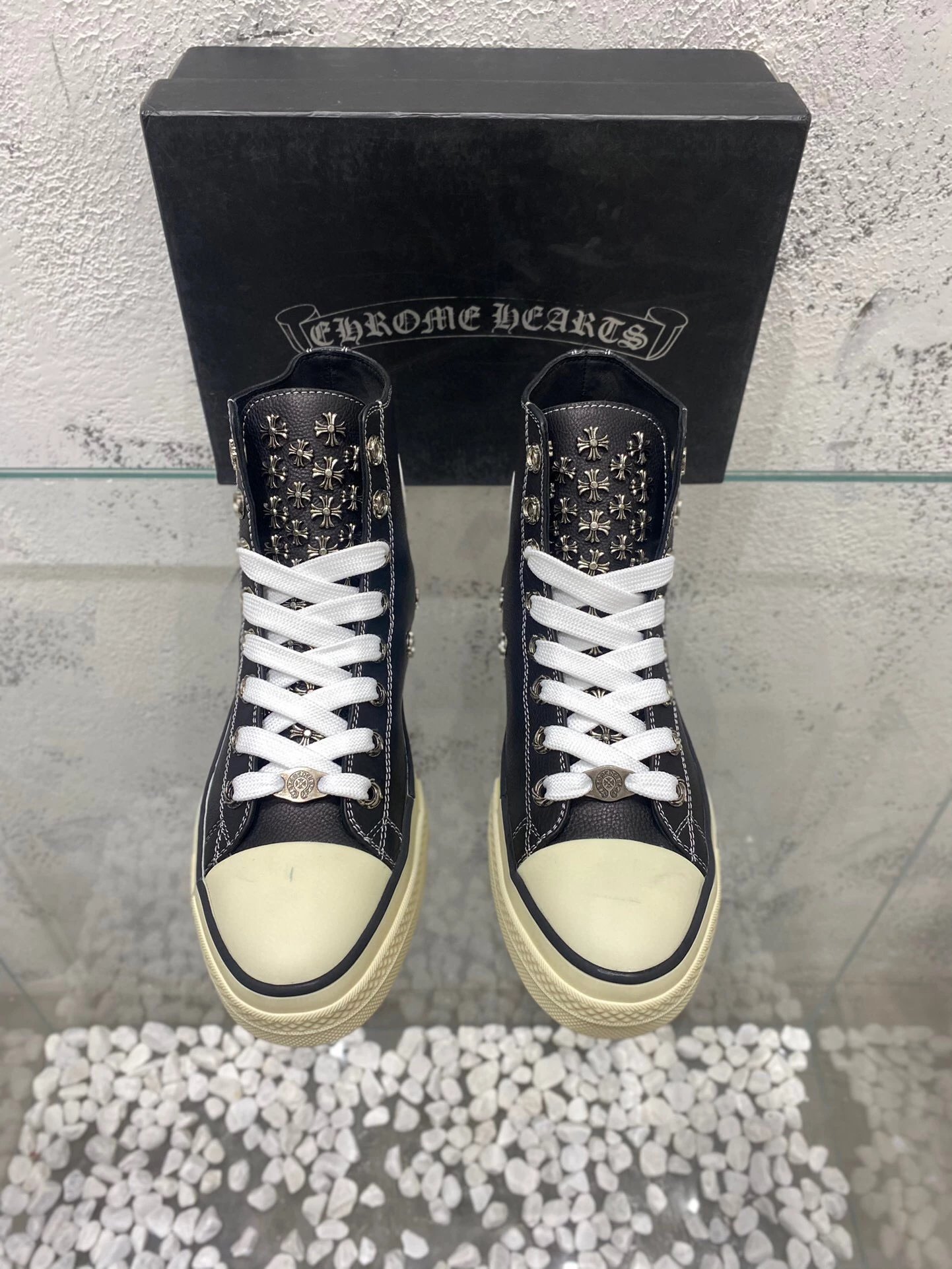 Chrome Hearts x Converse Chuck Taylor All Star High Black Leather Sneakers - 2