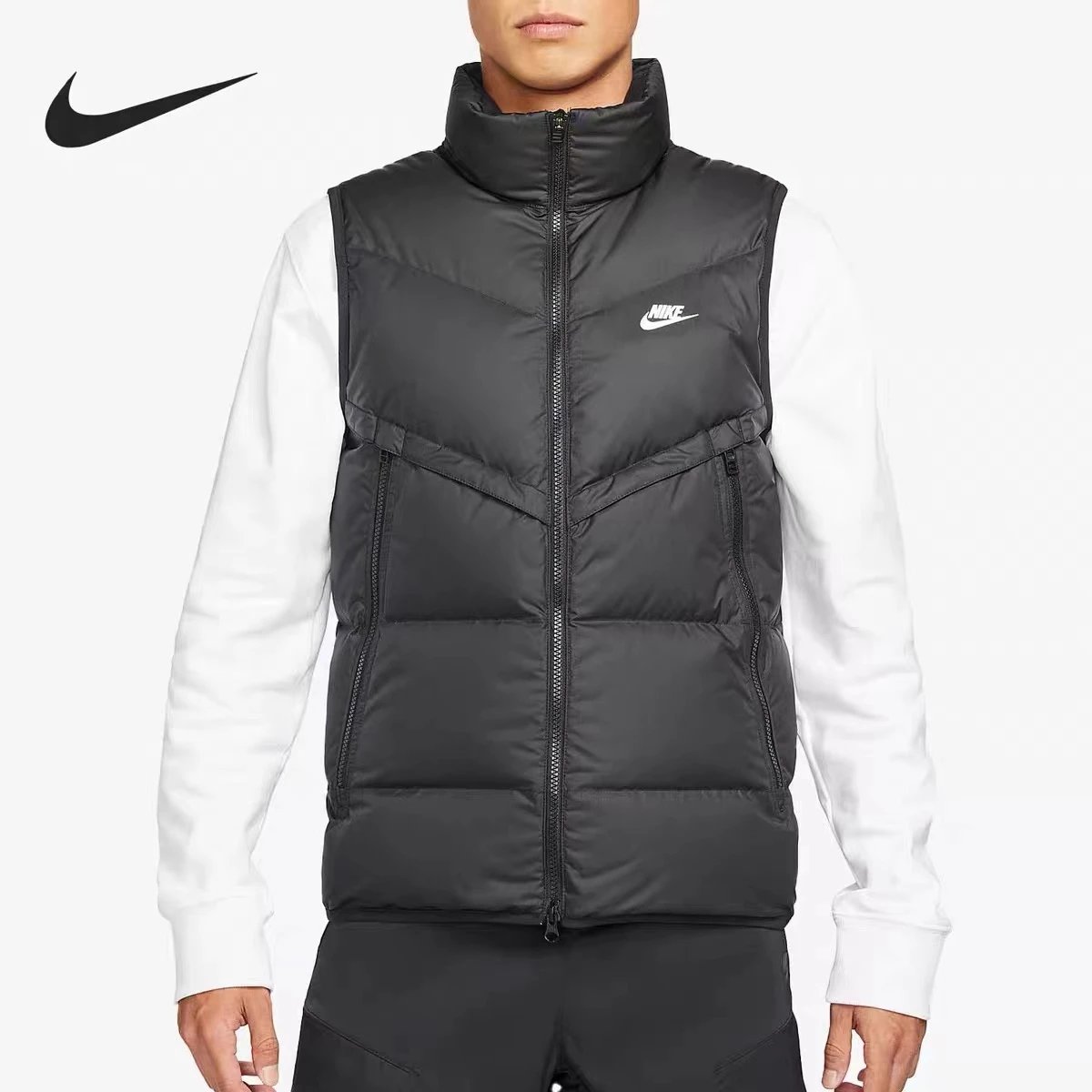Nike Cotton Vest Men's 2026 Autumn/Winter New Collection Men's Stand Collar Warm Coat Sports Tank Top 6818 M-2XL
