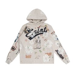 Graffiti Print Hooded Sweatshirt Vintage Casual Hoodie