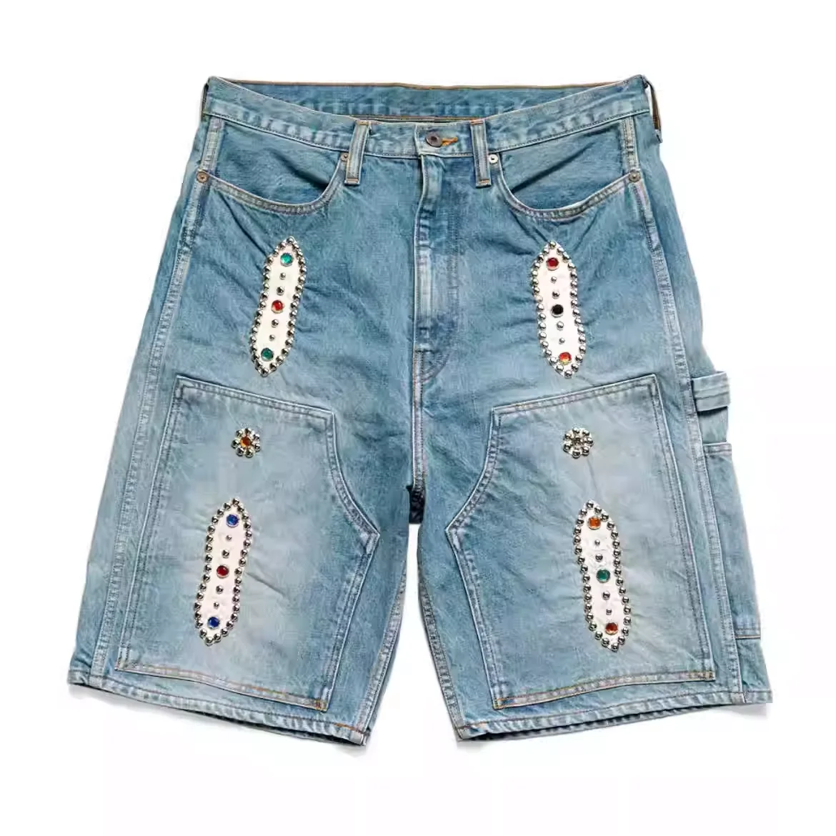 KAPITAL (Kazuhiro Hirata) Iconic Gem-Studded Cargo Denim Shorts