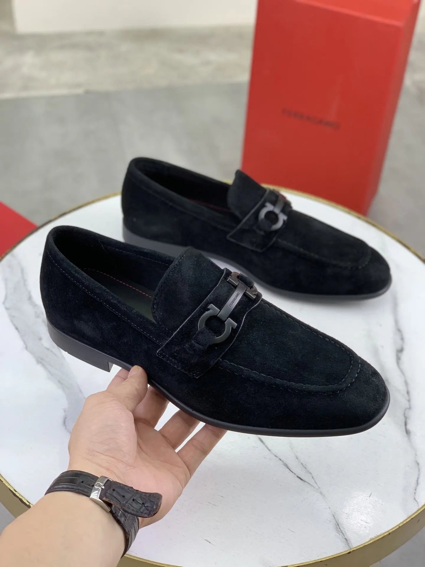 Ferragamo Leather Business Shoes Black - Style 1