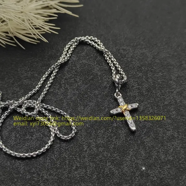 Design David Yurman Double Cross Pendant Necklace in Sterling Silver with Diamonds Jewelry - 13