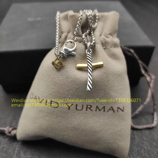 Design David Yurman Double Cross Pendant Necklace in Sterling Silver with Diamonds Jewelry - 44