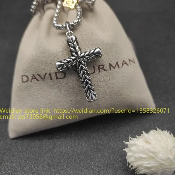 Design David Yurman Double Cross Pendant Necklace in Sterling Silver with Diamonds Jewelry - 70