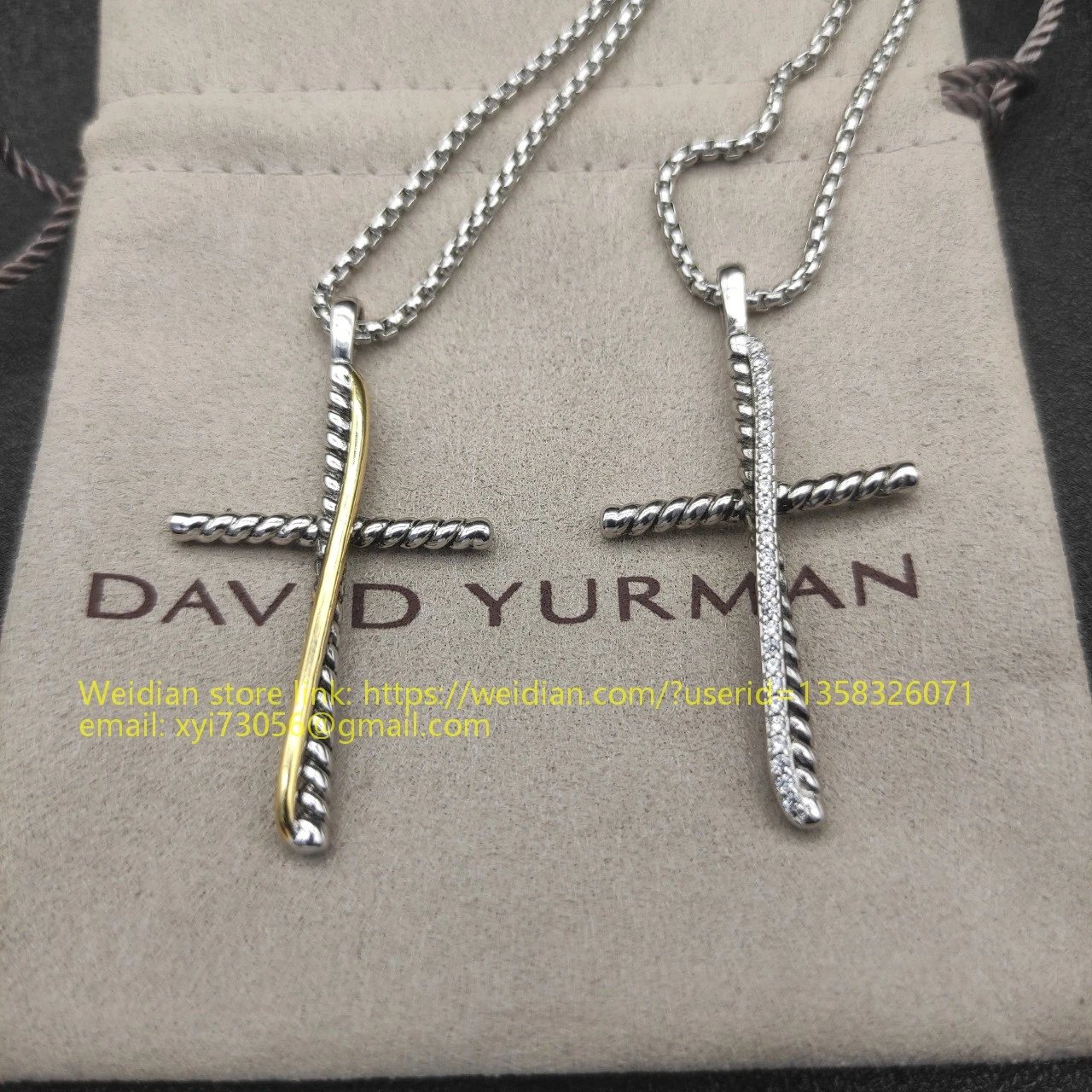 Design David Yurman Double Cross Pendant Necklace in Sterling Silver with Diamonds Jewelry - 83