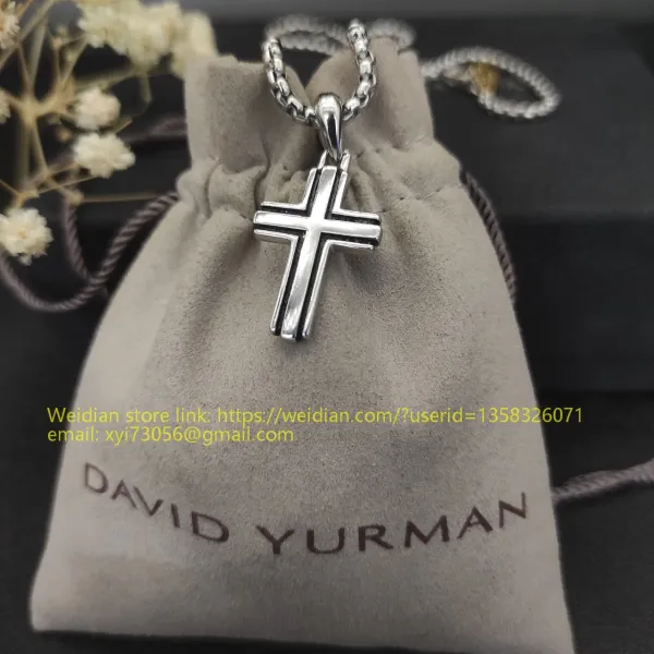 Design David Yurman Double Cross Pendant Necklace in Sterling Silver with Diamonds Jewelry - 96