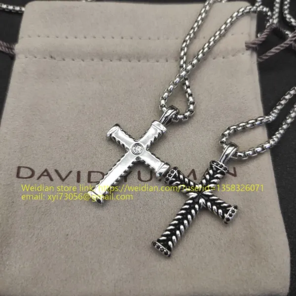 Design David Yurman Double Cross Pendant Necklace in Sterling Silver with Diamonds Jewelry - 60