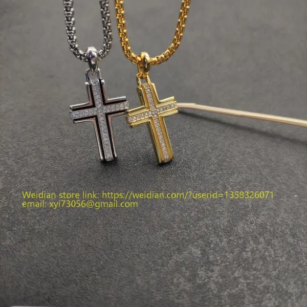 Design David Yurman Double Cross Pendant Necklace in Sterling Silver with Diamonds Jewelry - 8