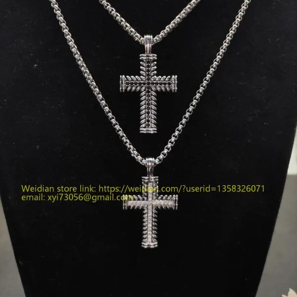 Design David Yurman Double Cross Pendant Necklace in Sterling Silver with Diamonds Jewelry - 23