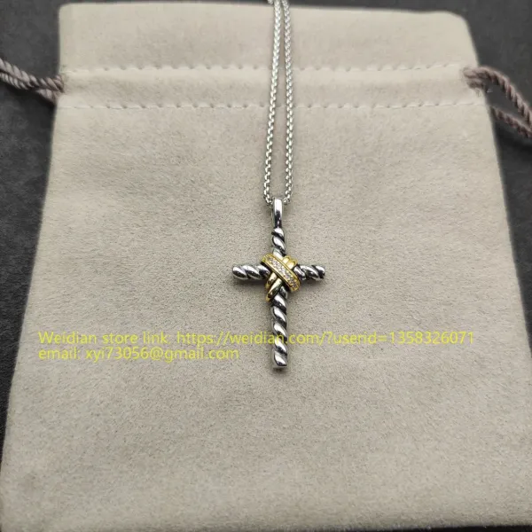 Design David Yurman Double Cross Pendant Necklace in Sterling Silver with Diamonds Jewelry - 36