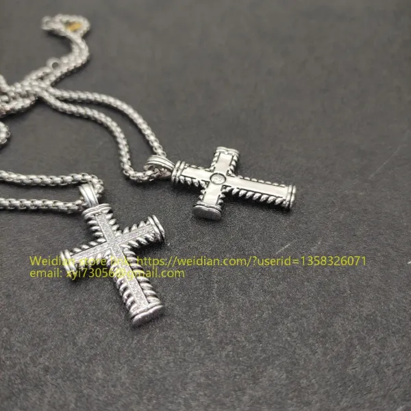 Design David Yurman Double Cross Pendant Necklace in Sterling Silver with Diamonds Jewelry - 24