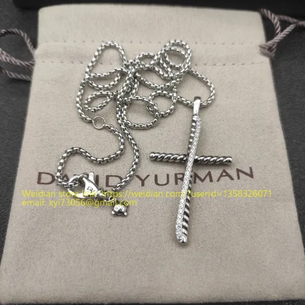 Design David Yurman Double Cross Pendant Necklace in Sterling Silver with Diamonds Jewelry - 91