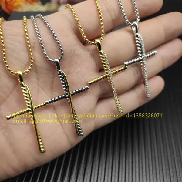 Design David Yurman Double Cross Pendant Necklace in Sterling Silver with Diamonds Jewelry - 5