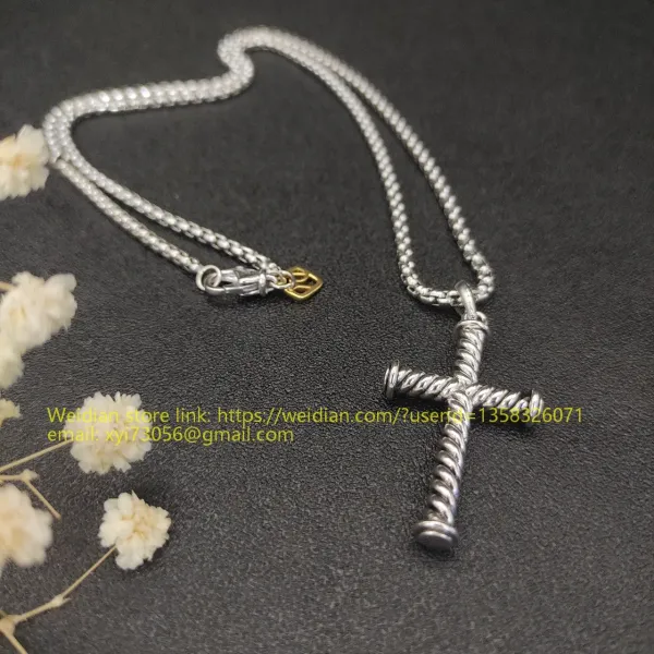 Design David Yurman Double Cross Pendant Necklace in Sterling Silver with Diamonds Jewelry - 51