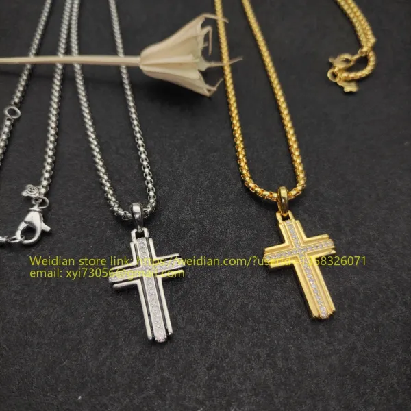 Design David Yurman Double Cross Pendant Necklace in Sterling Silver with Diamonds Jewelry - 6