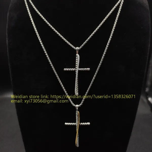 Design David Yurman Double Cross Pendant Necklace in Sterling Silver with Diamonds Jewelry - 88