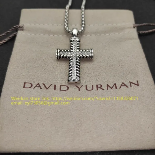 Design David Yurman Double Cross Pendant Necklace in Sterling Silver with Diamonds Jewelry - 18
