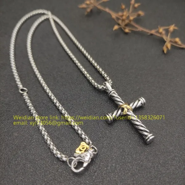 Design David Yurman Double Cross Pendant Necklace in Sterling Silver with Diamonds Jewelry - 47
