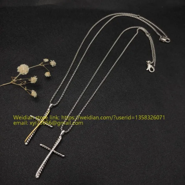 Design David Yurman Double Cross Pendant Necklace in Sterling Silver with Diamonds Jewelry - 86