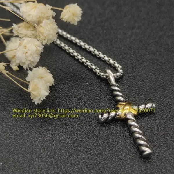 Design David Yurman Double Cross Pendant Necklace in Sterling Silver with Diamonds Jewelry - 99