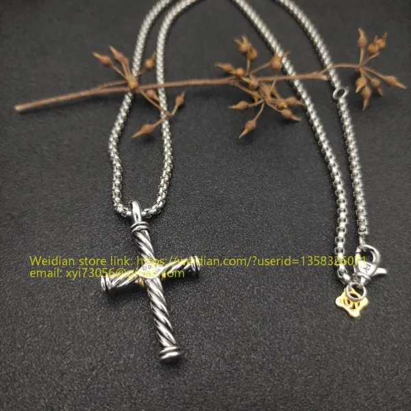 Design David Yurman Double Cross Pendant Necklace in Sterling Silver with Diamonds Jewelry - 48