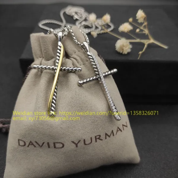 Design David Yurman Double Cross Pendant Necklace in Sterling Silver with Diamonds Jewelry - 85
