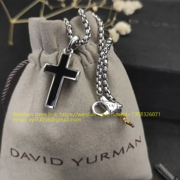 Design David Yurman Cross Pendant Necklace in Black Enamel and Sterling Silver Jewelry - 1