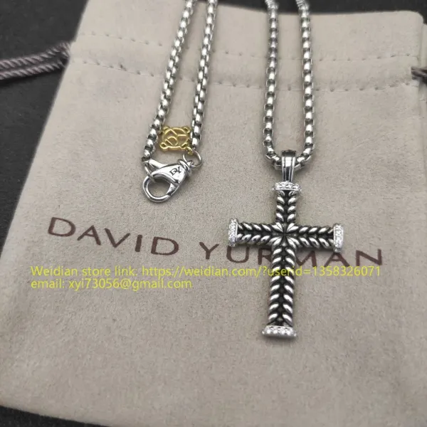 Design David Yurman Double Cross Pendant Necklace in Sterling Silver with Diamonds Jewelry - 55