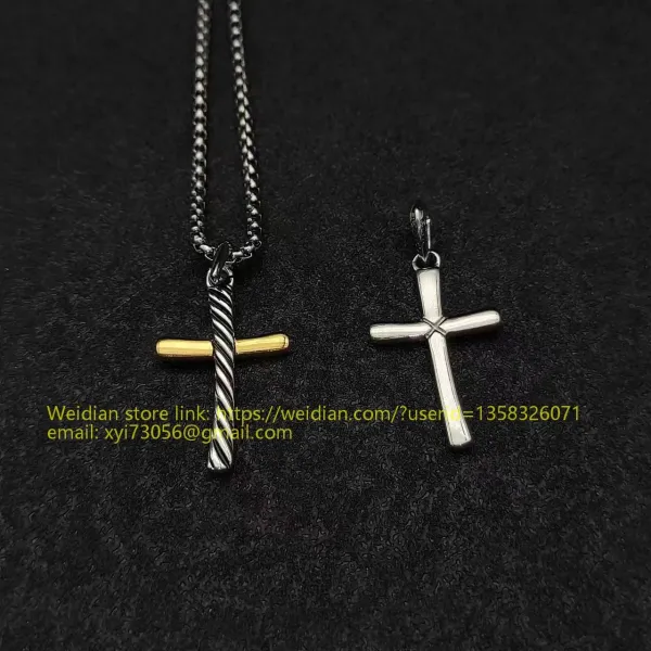 Design David Yurman Double Cross Pendant Necklace in Sterling Silver with Diamonds Jewelry - 46