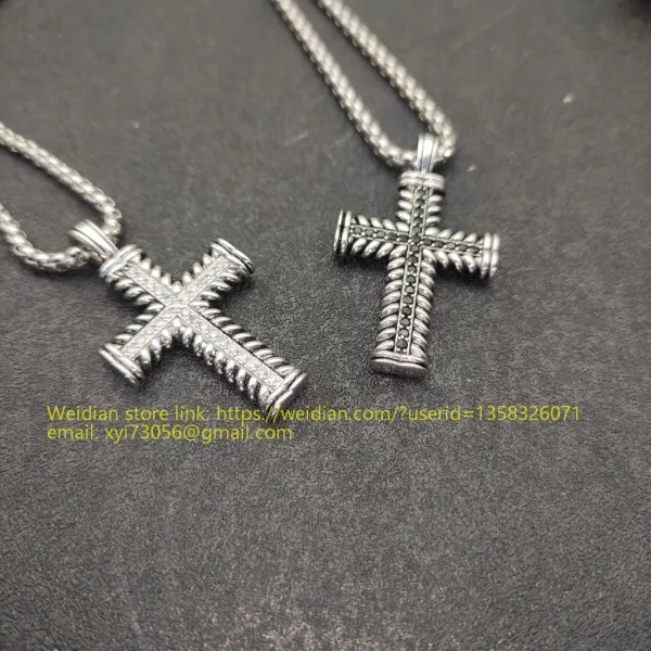 Design David Yurman Double Cross Pendant Necklace in Sterling Silver with Diamonds Jewelry - 21