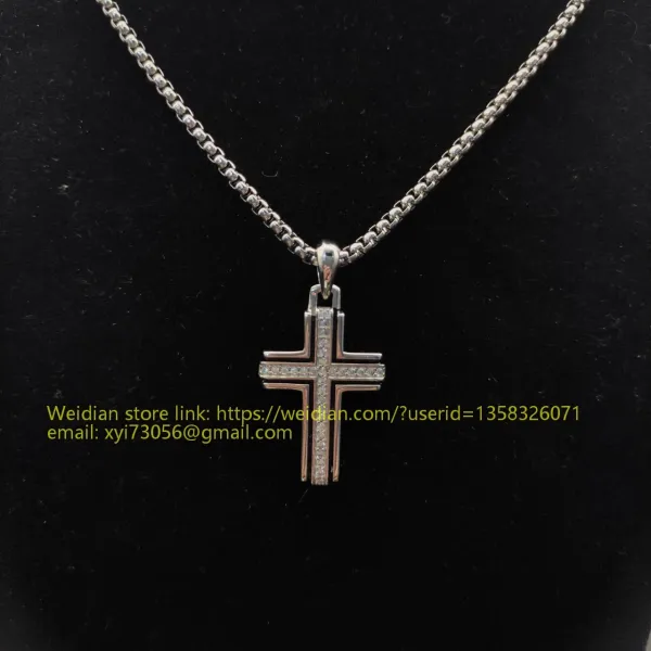 Design David Yurman Double Cross Pendant Necklace in Sterling Silver with Diamonds Jewelry - 32