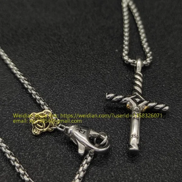 Design David Yurman Double Cross Pendant Necklace in Sterling Silver with Diamonds Jewelry - 101