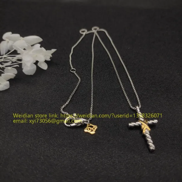 Design Two-Tone Cross and Rose Pendant Necklaces Silver Gold Jewelry - 1