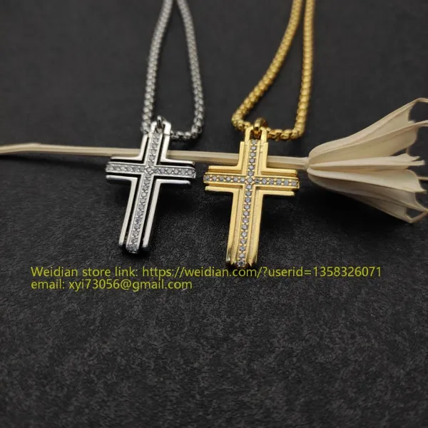 Design David Yurman Double Cross Pendant Necklace in Sterling Silver with Diamonds Jewelry - 7
