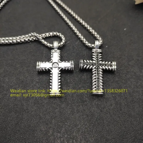 Design David Yurman Double Cross Pendant Necklace in Sterling Silver with Diamonds Jewelry - 22
