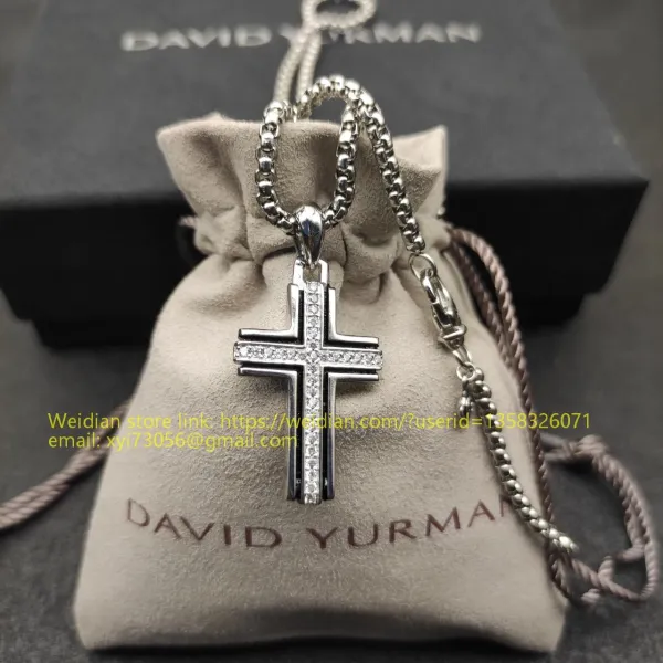 Design David Yurman Double Cross Pendant Necklace in Sterling Silver with Diamonds Jewelry - 35